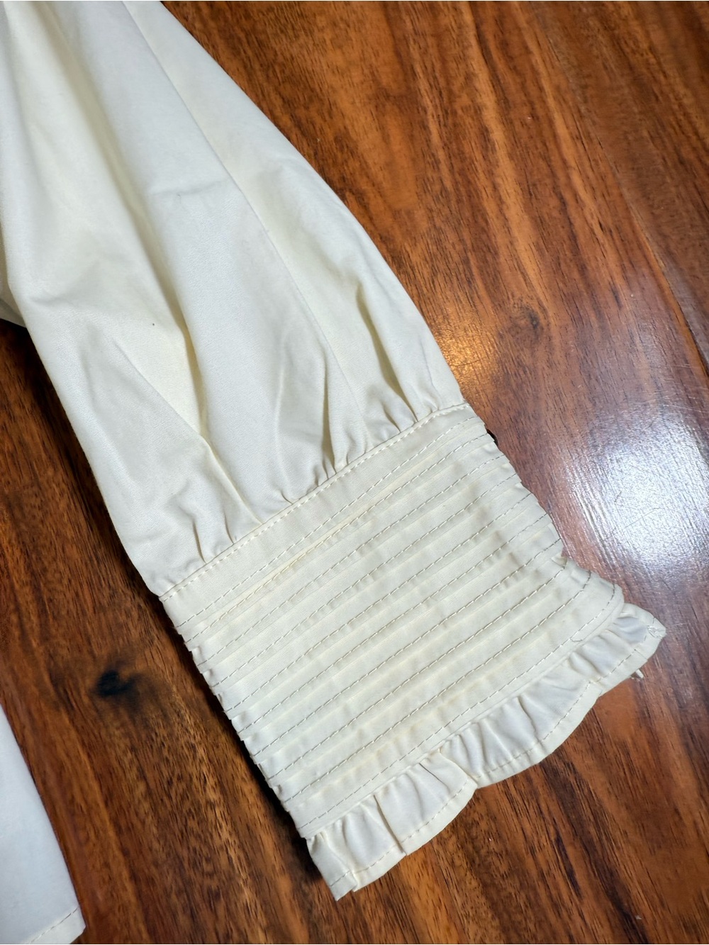 Simple Retro Cream Ruffled High-Neck Button Front Blouse - Size S - Picture 5 of 14